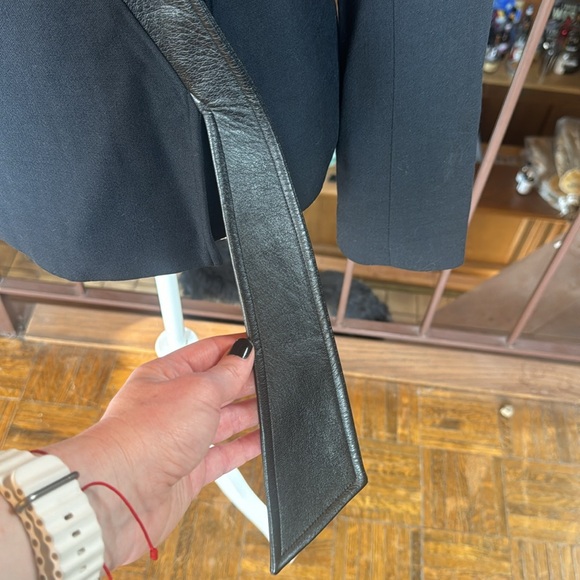 Max Azria Collection Black Wool Leather Blazer - Picture 2 of 5